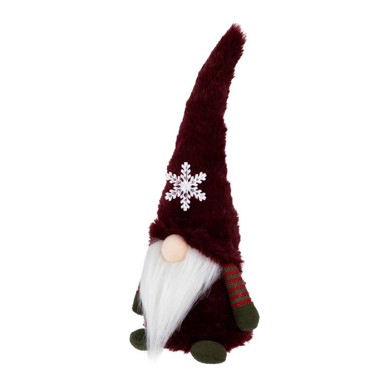 LED Lighted Gnome with Snowflake Christmas Figure - 13" - Burgundy Red