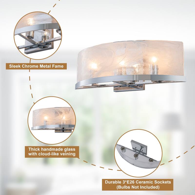 3-Light Modern Chrome Wall Sconce with Cloud Glass Shades