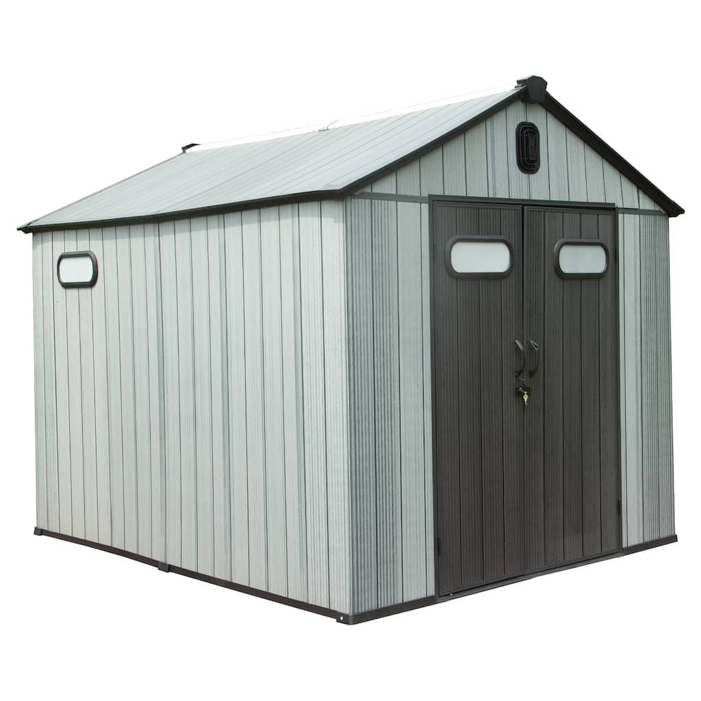 8X10FT Outdoor Resin Storage Shed, Waterproof Plastic Garden Shed with Lockable Door, Windows & Vents