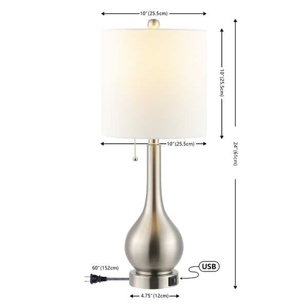 dimension image slide 0 of 4, Grant 24" Modern Classic Gourd Iron LED Table Lamp with Pull-Chain with Dual USB Charging Port, by JONATHAN Y (Set of 2)