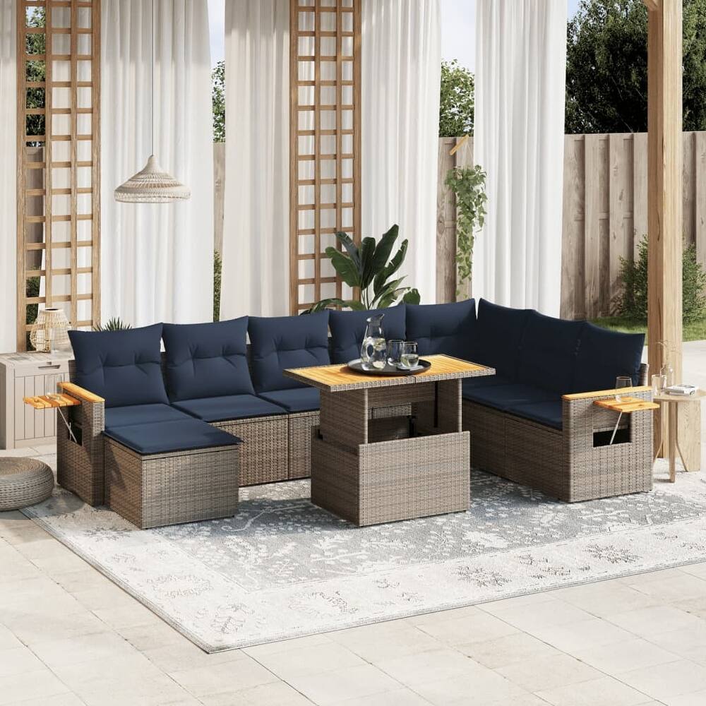 vidaXL Patio Sofa Set with Cushions Outdoor Furniture 9/10 Piece Poly Rattan
