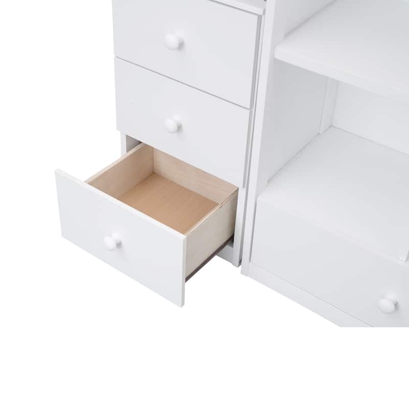 Loft Bed with L-Shaped Desk and Drawers, Cabinet and Storage Staircase