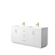 preview thumbnail 17 of 48, Miranda Double Vanity Set, 1.25-Inch Solid Surface Top, No Mirror 72-Inch Double - White, Brushed Gold Trim, Solid Surface Top