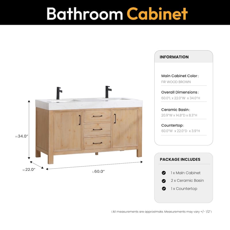 Leon 60 in. Double Bathroom Vanity with Composite Stone Top