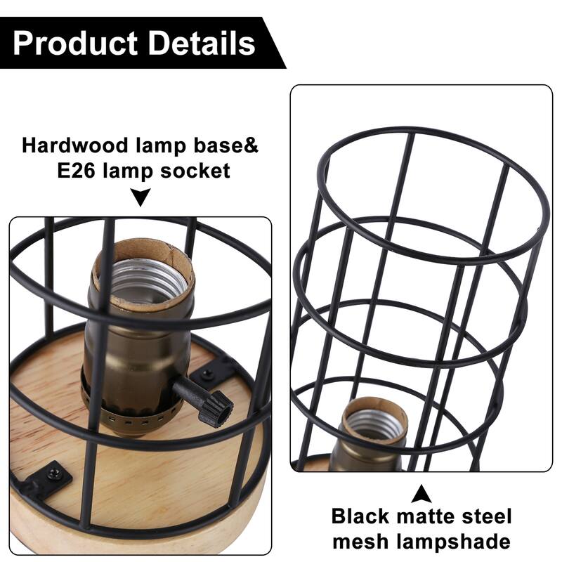 Retro Industrial Minimalism Small Table Lamp for Bedroom Bedside and Living Room, Wood Base Cute Mini Table Edison Desk Lamp
