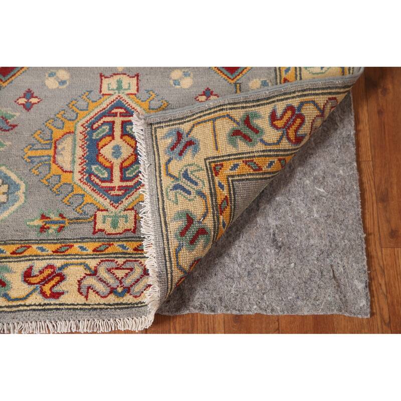 Geometric Kazak Runner Rug Handmade Grey Wool Carpet - 2'8" x 16'3"