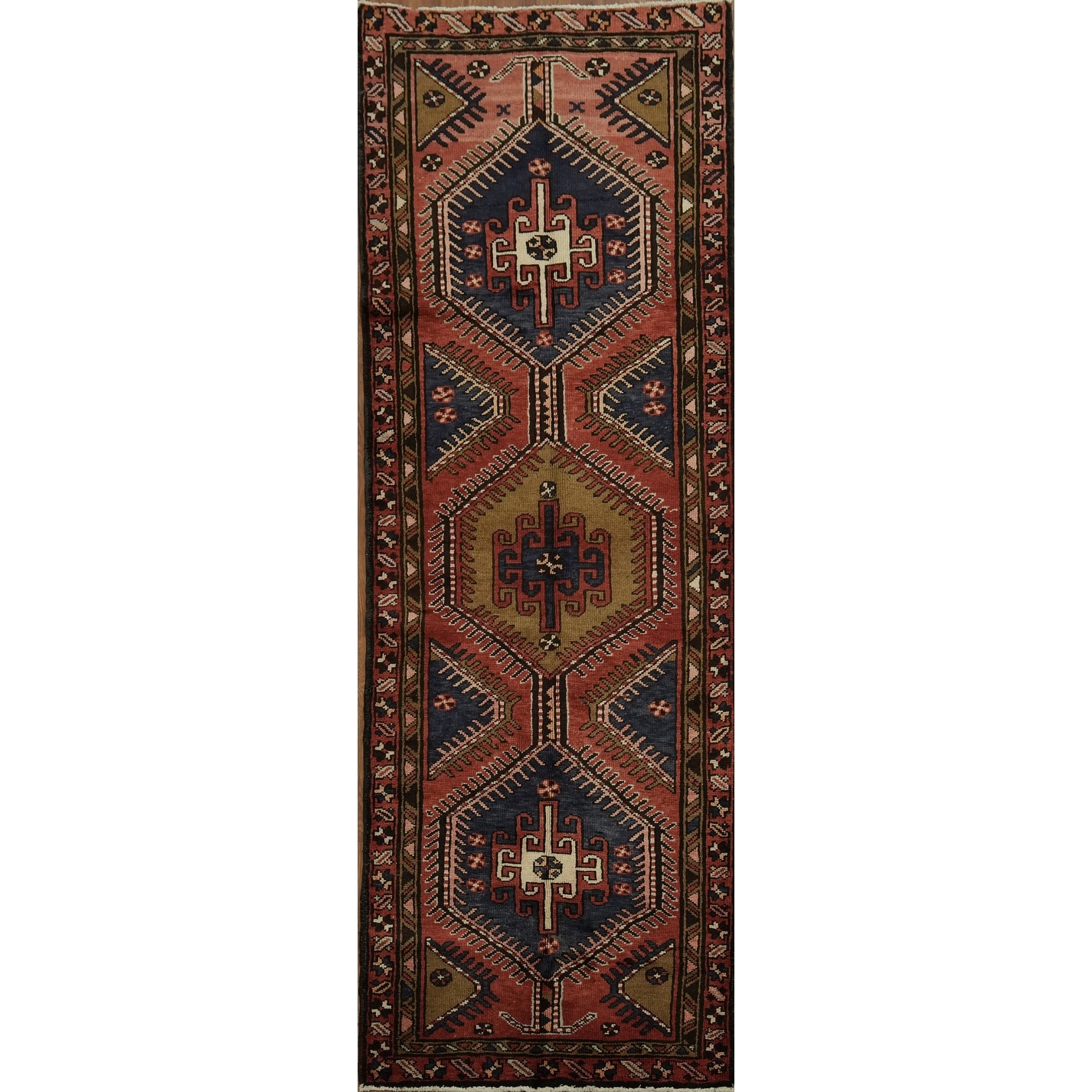 Hand Knotted Oriental 100% Wool Carpet Traditional Tribal Red Ardebil Runner Rug - 9' 5'' X 3' 3''