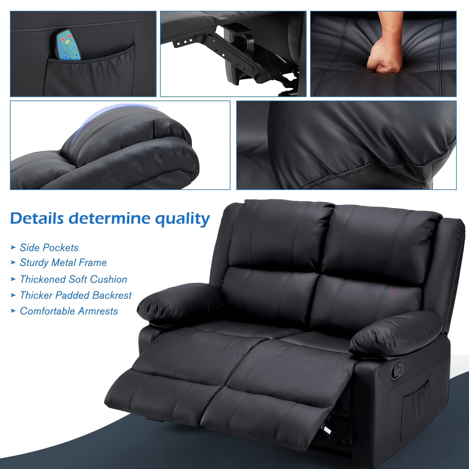 AECOJOY 2 Seat Recliner Chair with Heat and Massage Function On