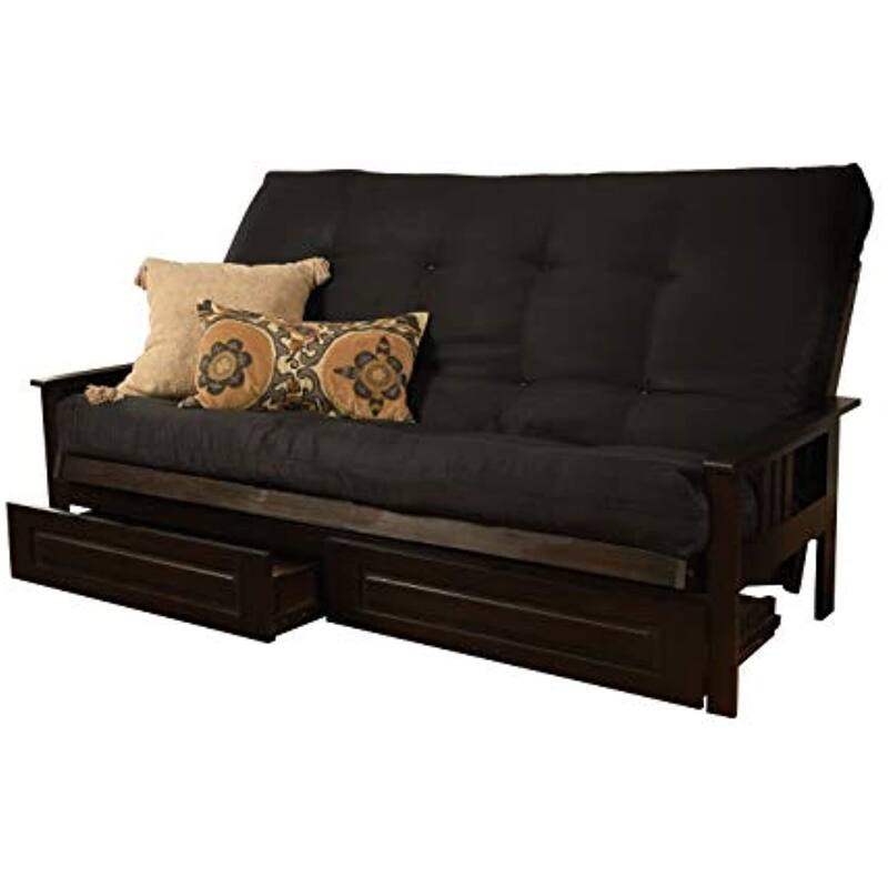 Queen Futon Frame with Storage - Coastal Charm Espresso Finish - Convertible Sofa Bed