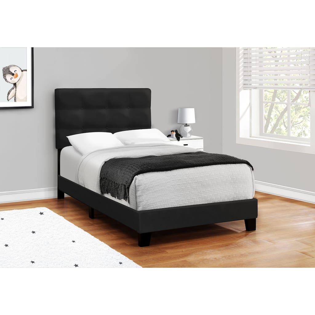 Twin Size Upholstered Platform Bed Frame in Black Velvet, Transitional Design