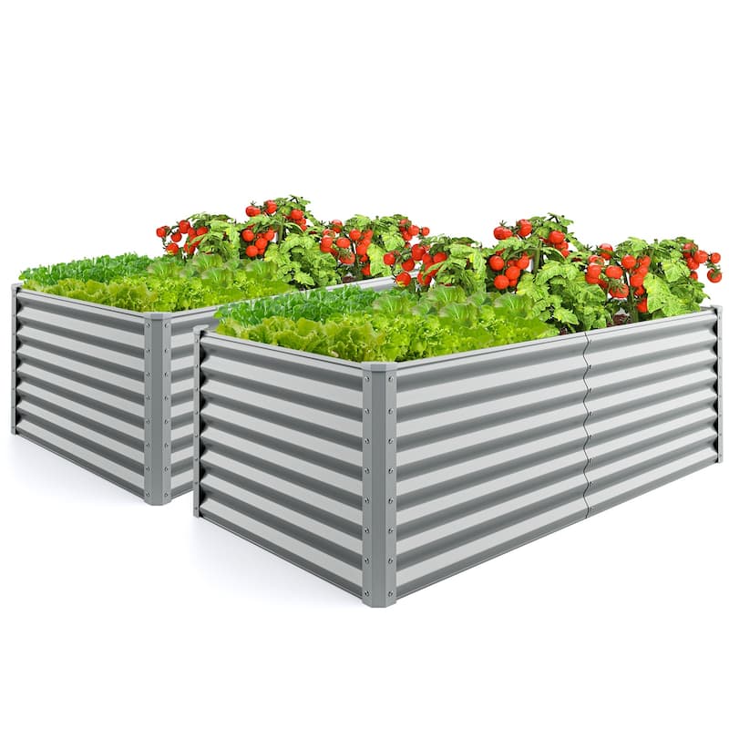 Gymax 2 PCS Raised Garden Bed Large Metal Planter Box Kit for