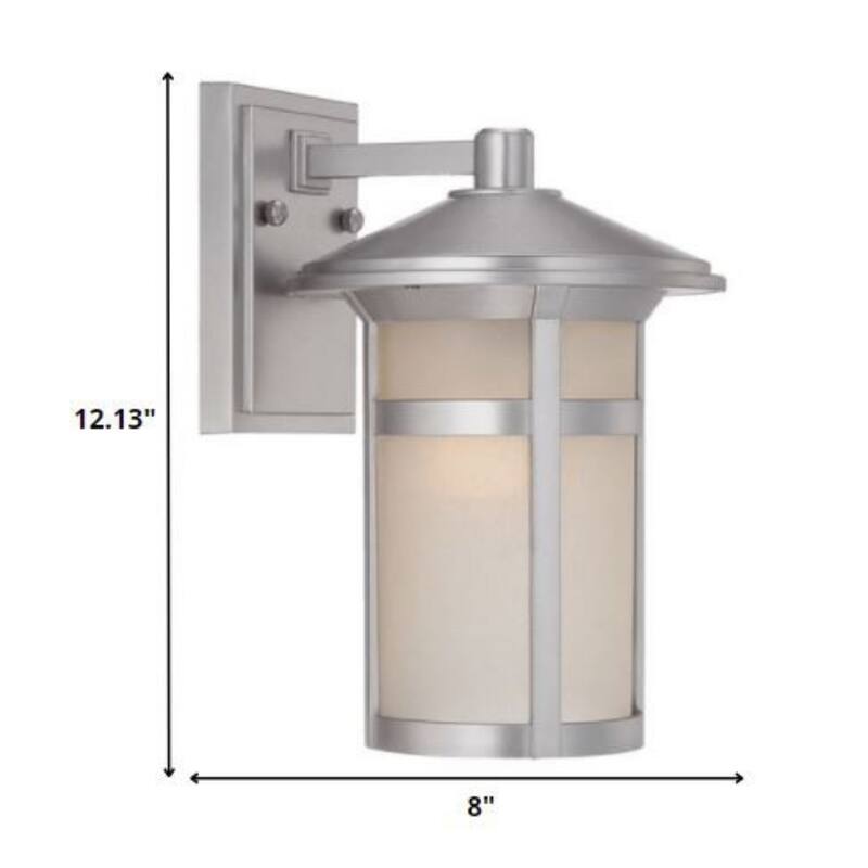 Brushed Silver Marble Outdoor Wall Light with Frosted Glass Hardwired, Dimmable - 9.25” x 8” x 12.13” (D x W x H)