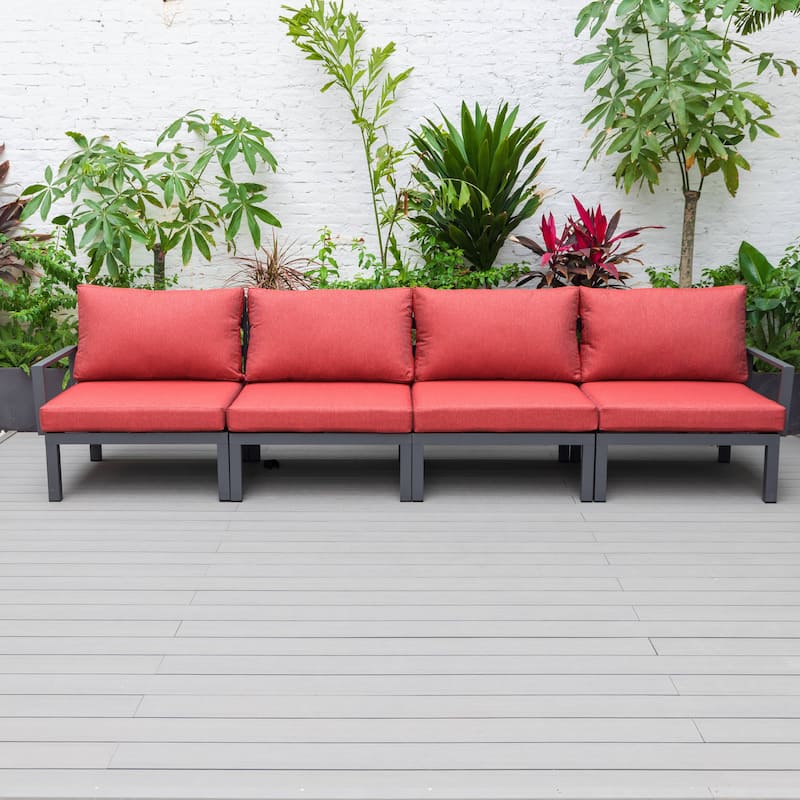 LeisureMod Hamilton 4-Piece Modern Patio Chair Polyester Upholstered Sofa for Indoor Outdoor Porch Garden Backyard Pool