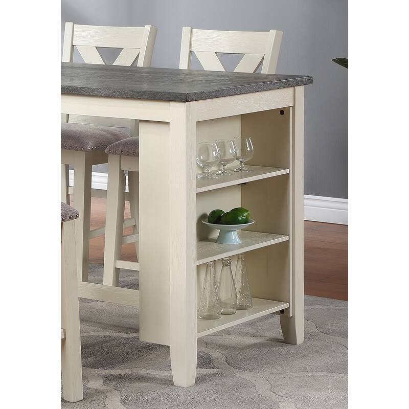 5 Piece Counter Height Dining Table Set, Wooden Kitchen Breakfast Table Set with Storage Shelves, 2 High Chairs & 2 Stools