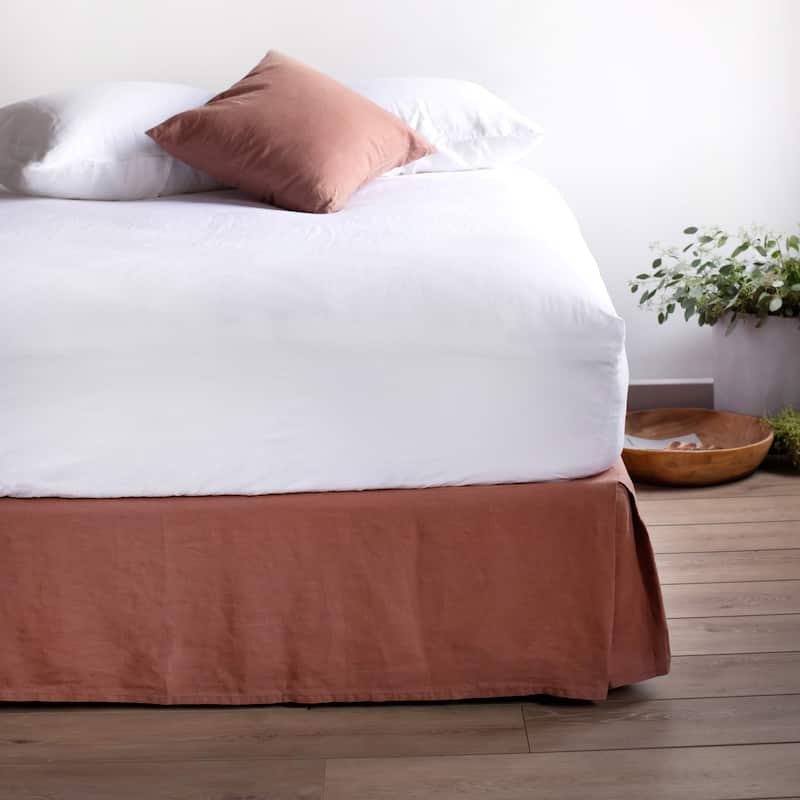 100% French Linen Bedskirt by BOKSER HOME - Queen - Clay