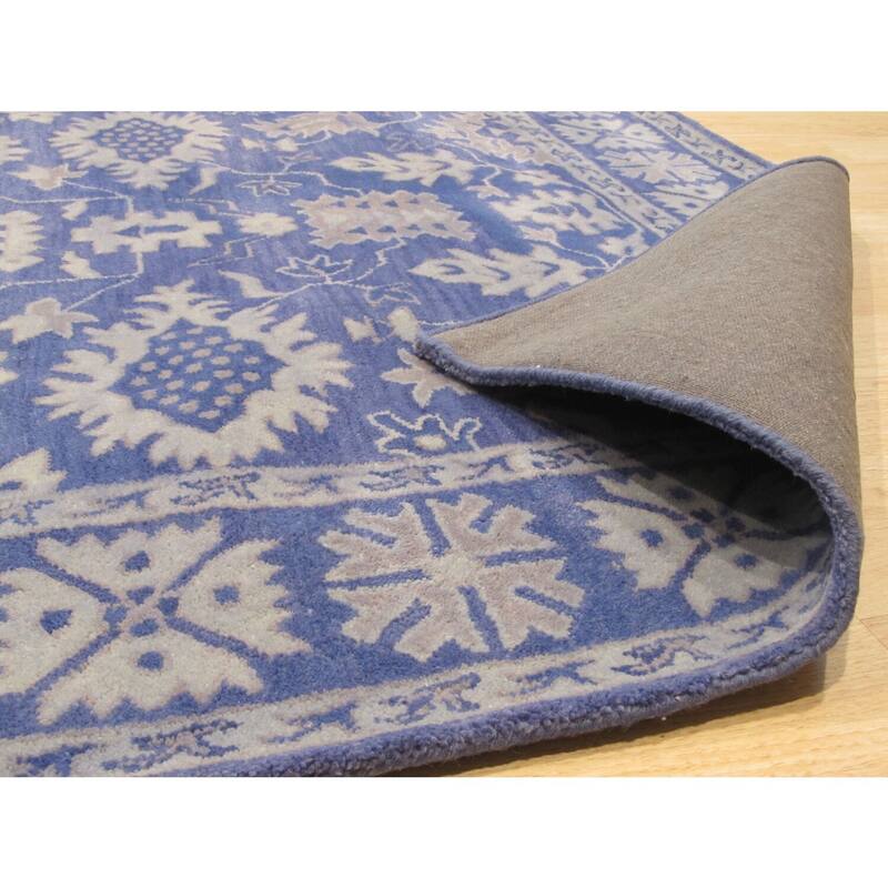 Blue Hand-Tufted Wool Traditional Overdyed Rug, 5' x 8' - Monochrome modern style with soft wool pile. - N/A