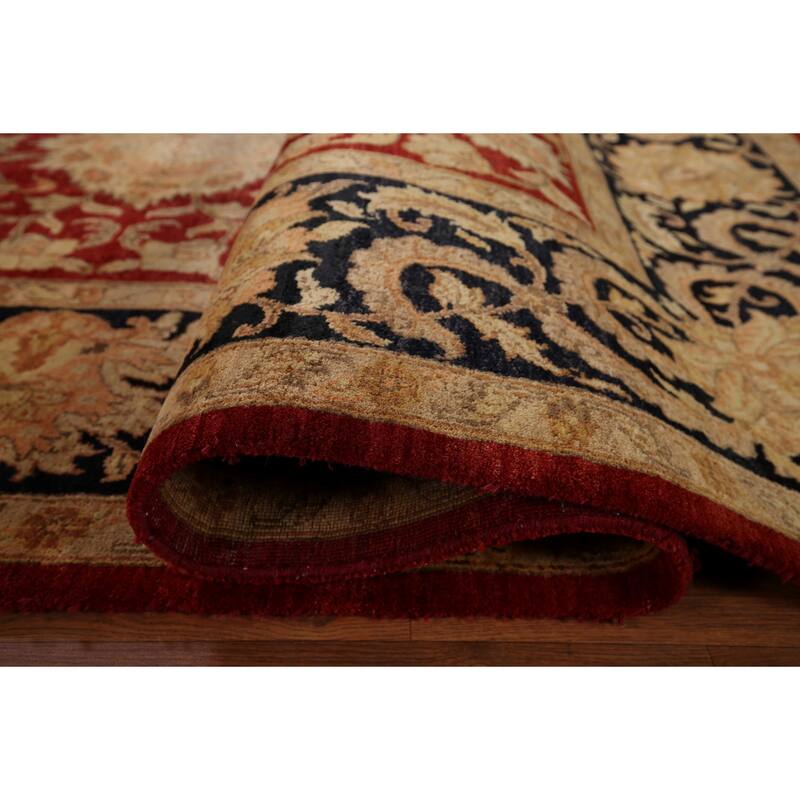 Red Floral Agra Indian Area Rug Handmade Wool Carpet - 9'0" x 12'5"