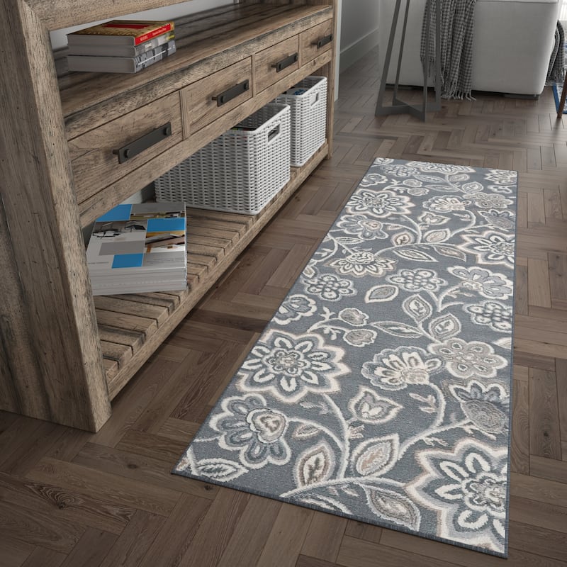 Carrington Transitional Floral & Botanical Indoor Area Rug - 2'3'' x 10' Runner - Grey