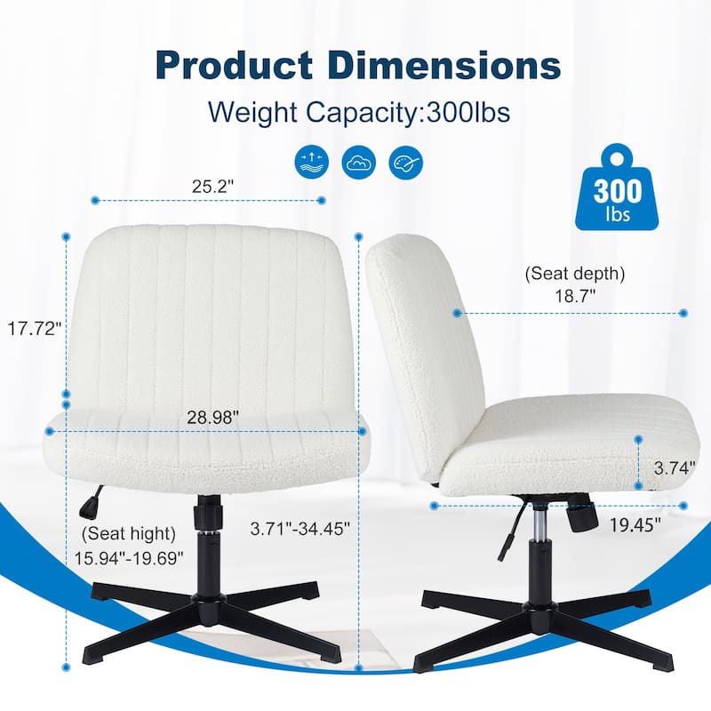 Armless Desk Chair without Wheels Wide Swivel Chair Teddy Fabric Home Office Desk Chairs