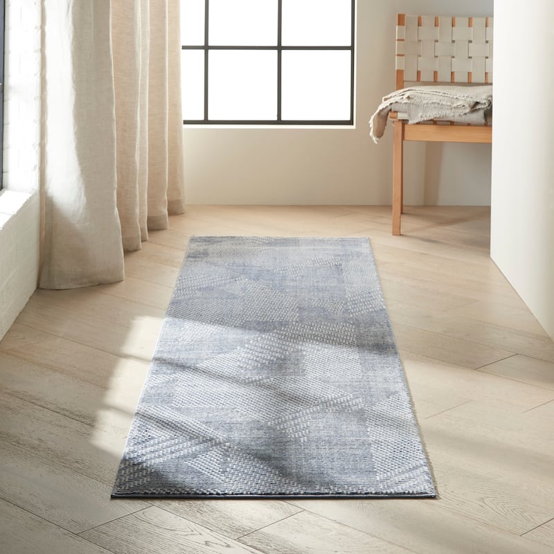 Calvin Klein Orlando Geometric Textured Modern Area Rug - 2'2" x 7'6" Runner - Grey/Blue - Rectangle