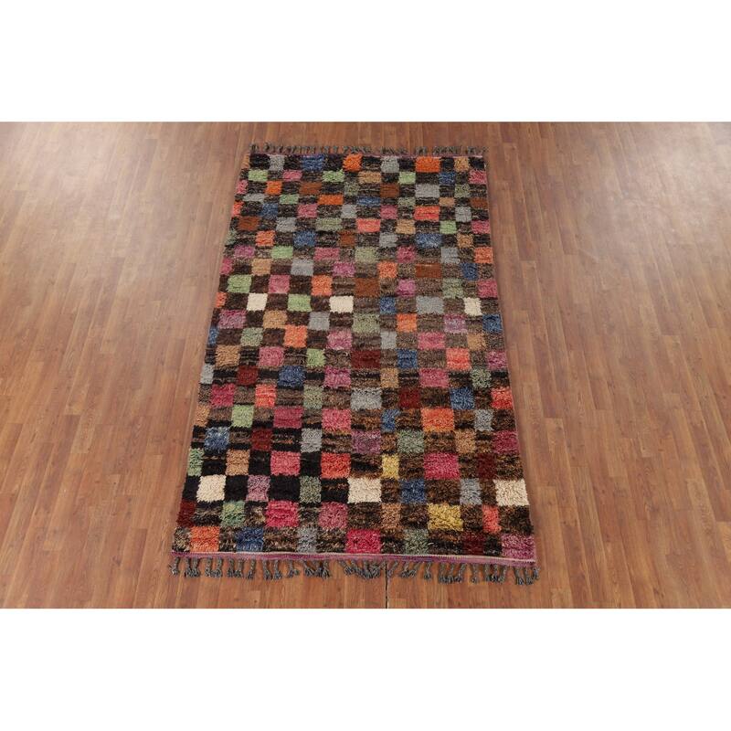 Hand Knotted Oriental 100% Wool Carpet Modern All-Over Multi-Colored Moroccan Area Rug - 8' 5'' X 4' 10''