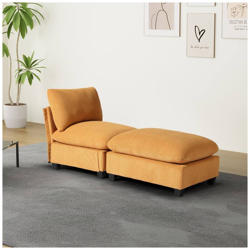 Hamilton Corduroy Upholstered Single Sofa Chair with Ottoman