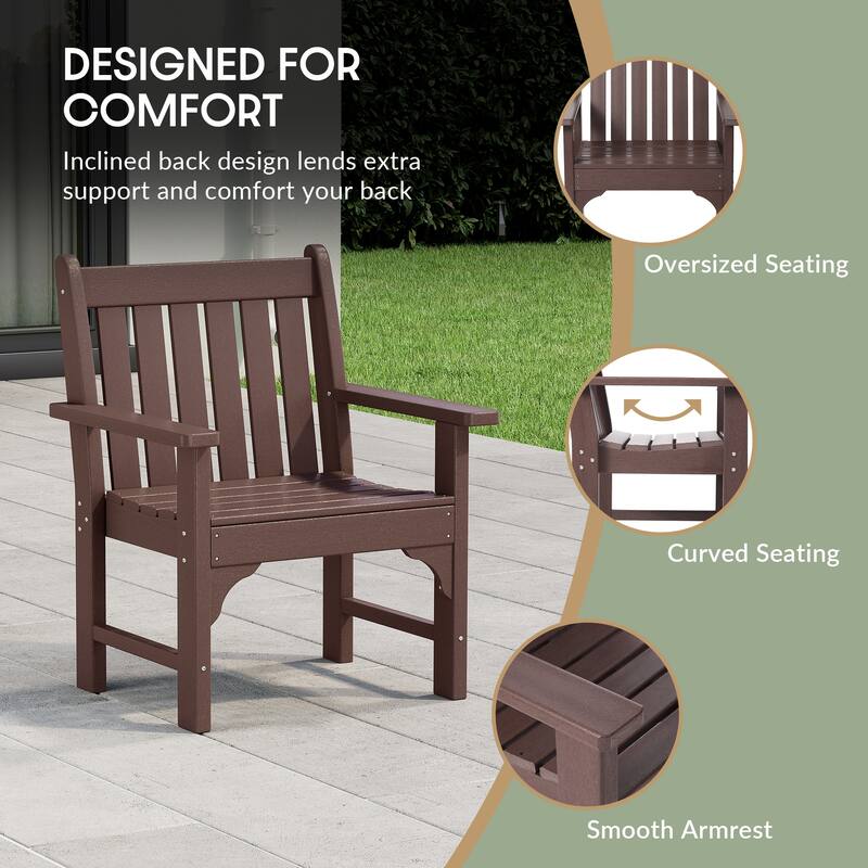 Polytrends Laguna Outdoor Patio 3-Piece Garden Arm Chair Conversation Set With Side Table