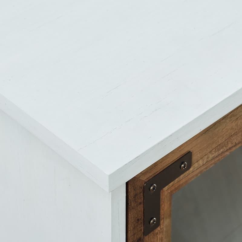 65" TV Stand with Windowpane Glass Doors - Modern Farmhouse Style and Adjustable Shelves