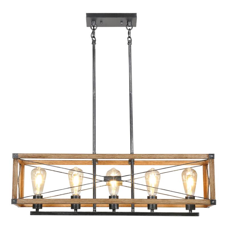 Farmhouse Black Rectangular Chandelier Island Lights for Kitchen Island Lighting - 5-Light - 5-Light