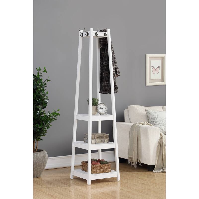Roundhill Furniture Vassen 3-tier Storage Shelf Standing Coat Rack - White