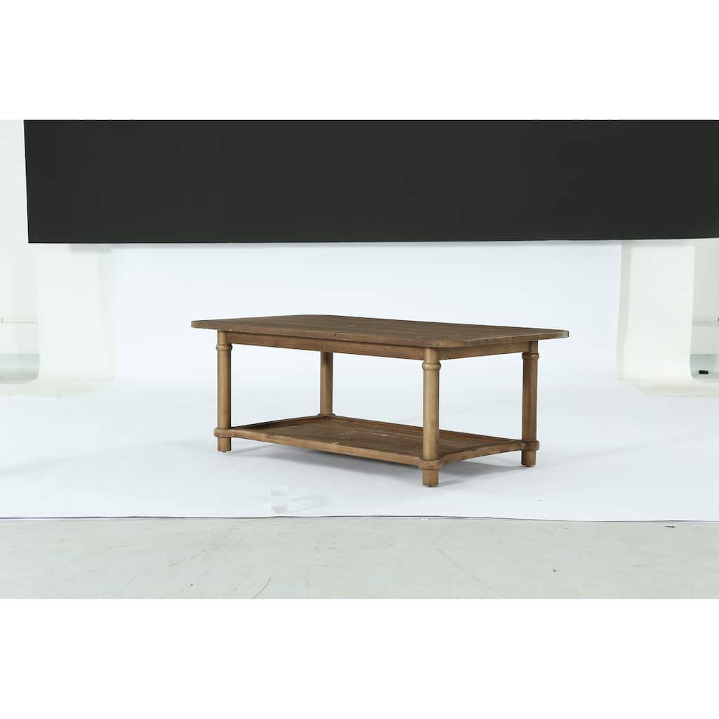 47" Rectangle Coffee Table, Solid Wood Center Table with 2-Tier Storage