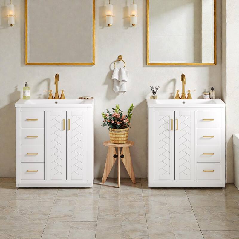 60" Modern Bathroom Vanity with Separate Ceramic Sink, Solid Wood and MDF Storage Cabinet, Soft Closing Doors
