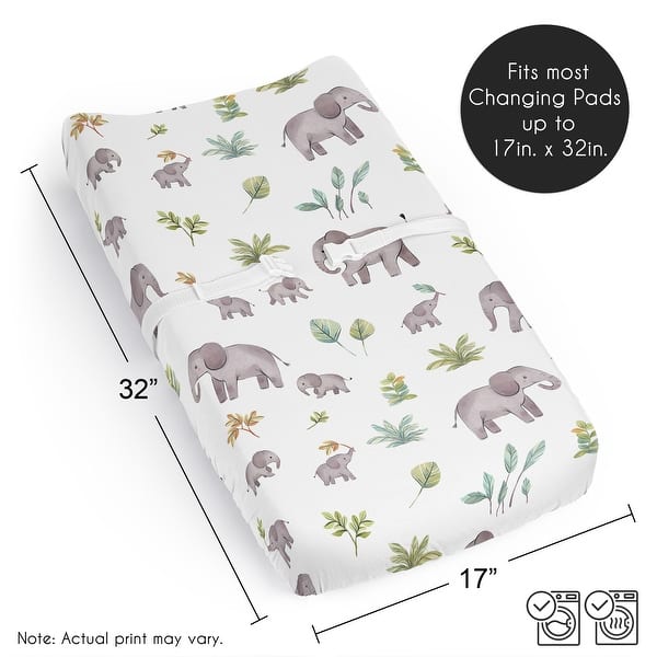 Sweet Jojo Designs Watercolor Elephants Boy Girl Gender Neutral Changing Pad Cover Sheet Green Grey Jungle Safari Palm Trees