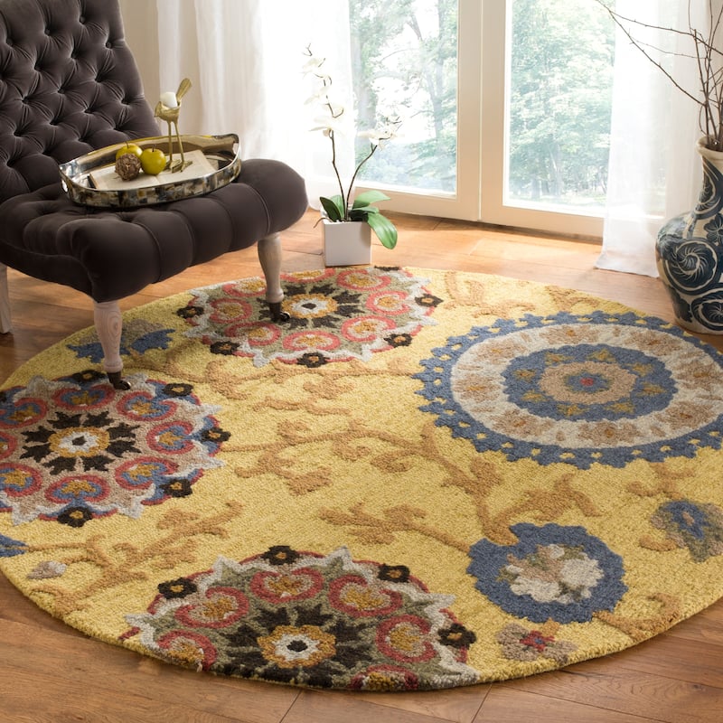 SAFAVIEH Handmade Blossom Maaret Modern Floral Wool Rug - 8' Round - Gold/Multi