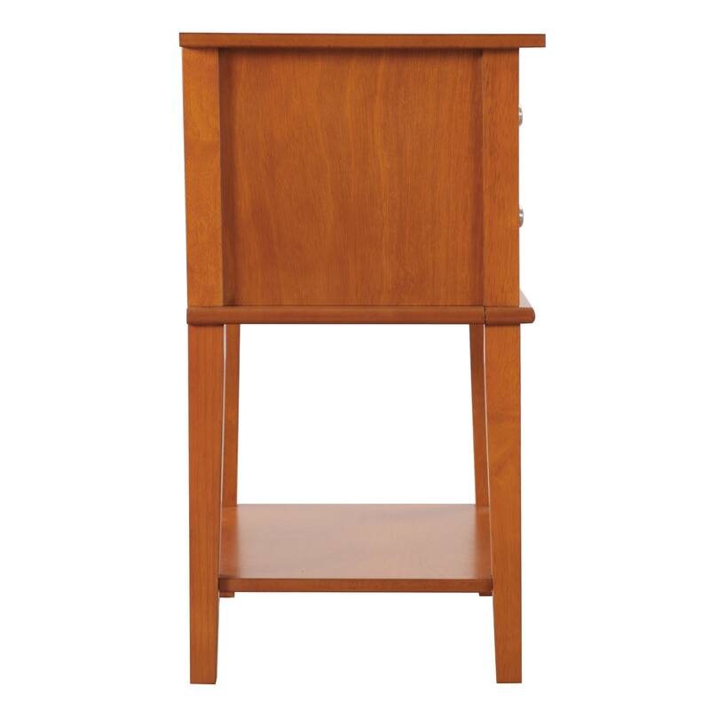 Oak Nightstand 28x22x16 Compact Contemporary Bedside Table with Open Shelf, Warm Durable Storage for Bedroom Essentials