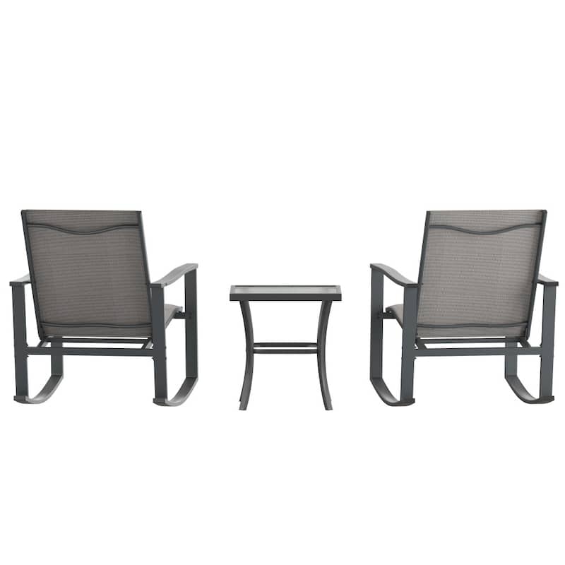 3 Piece All-Weather Rocking Chairs and Glass Top Table Bistro Set