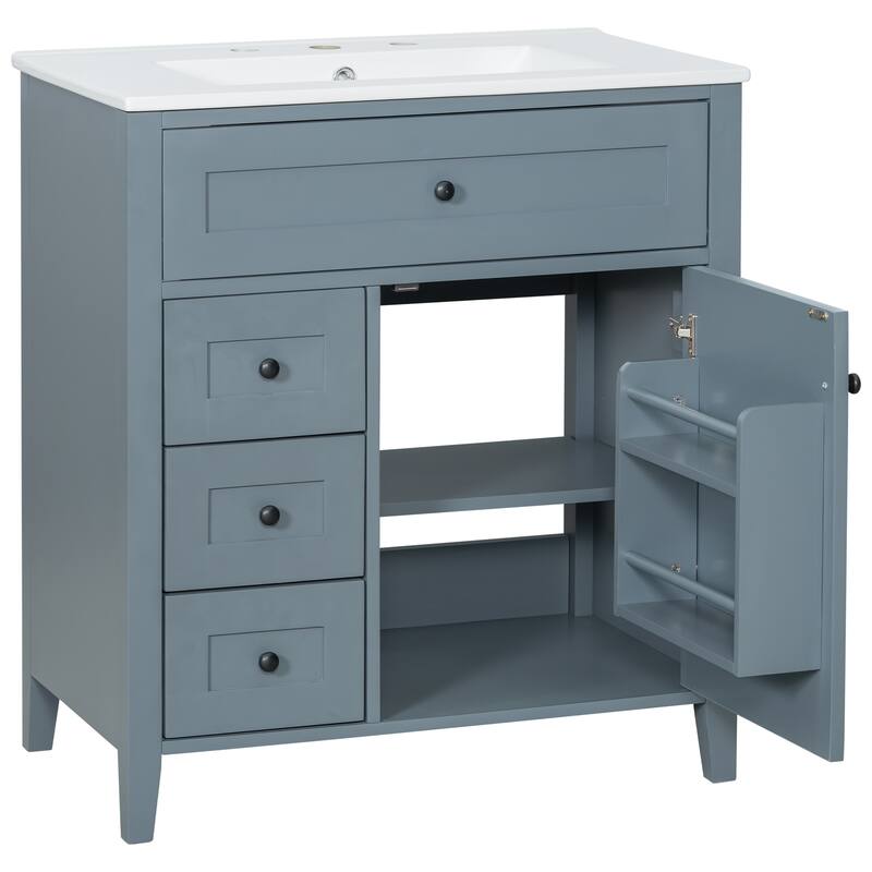 30/36 Inch Bathroom Vanity, Bathroom Sink Cabinet, Freestanding Bathroom Storage Cabinet with Ceramic Basin