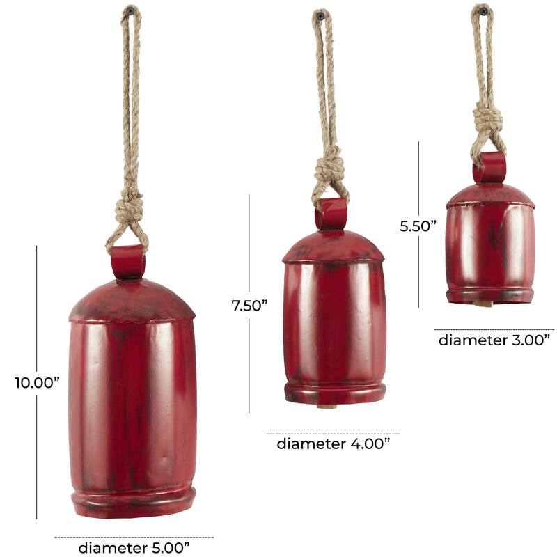 Metal Tibetan Inspired Decorative Cow Bells with Jute Hanging Rope - Set of 3 - Roche River Decor