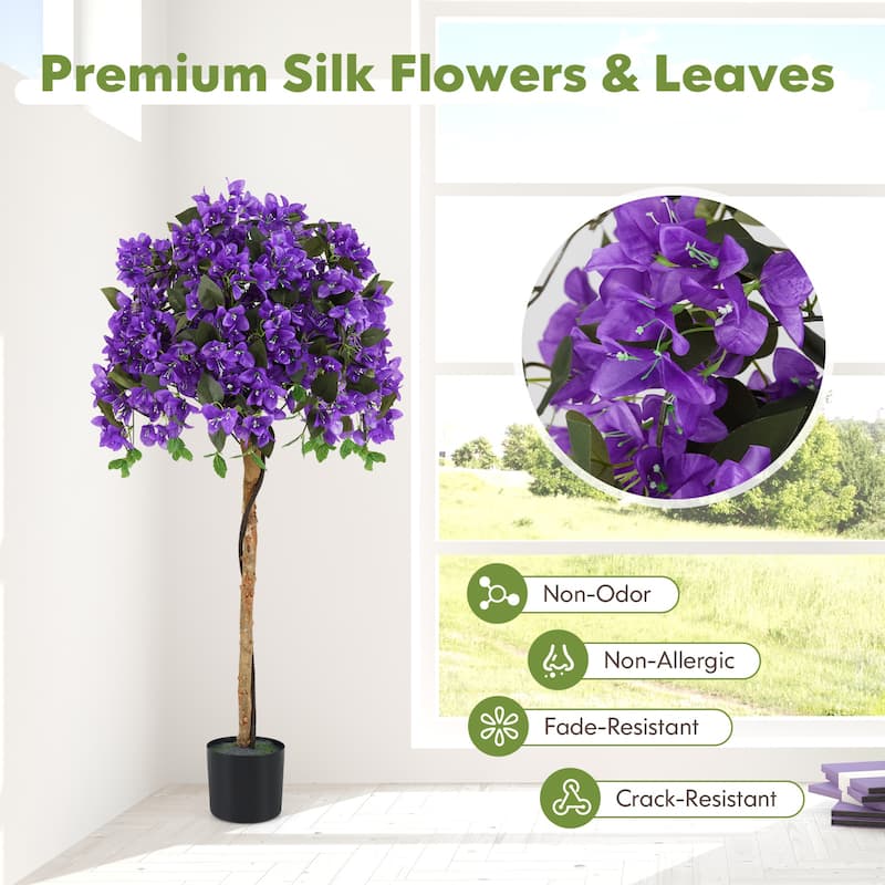 Gymax 53'' Artificial Azalea Tree Faux Floral Plant w/ Red Azalea