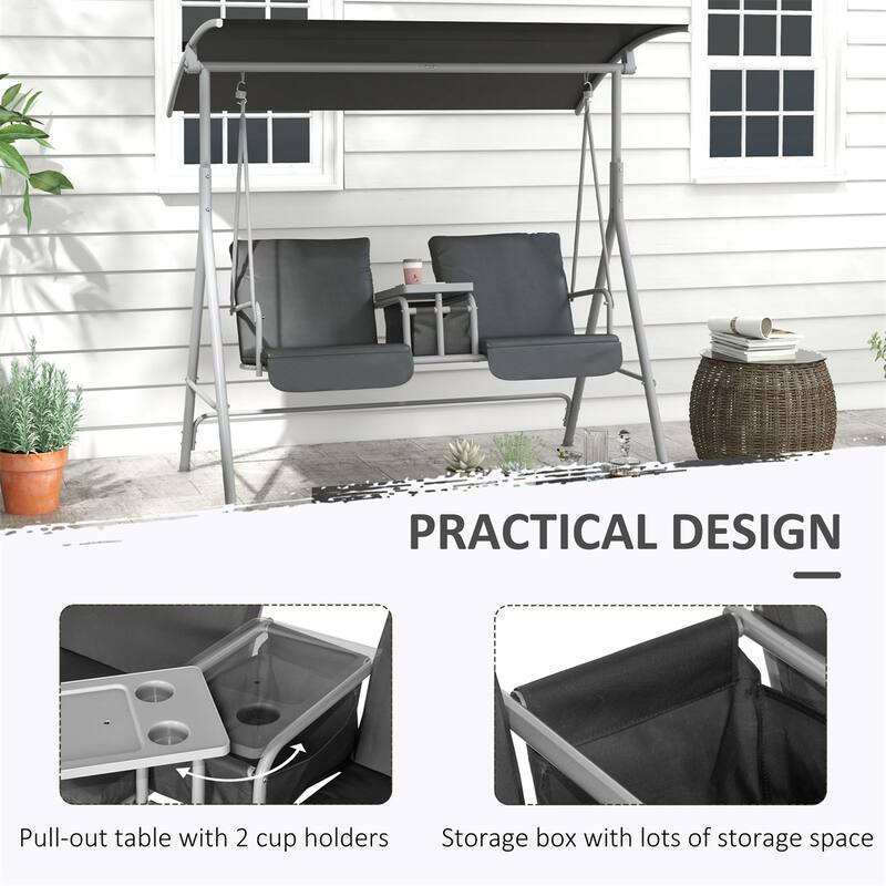 2-Seater Outdoor Patio Swing Chair with Adjustable Canopy - 69" L x 44" W x 65" H