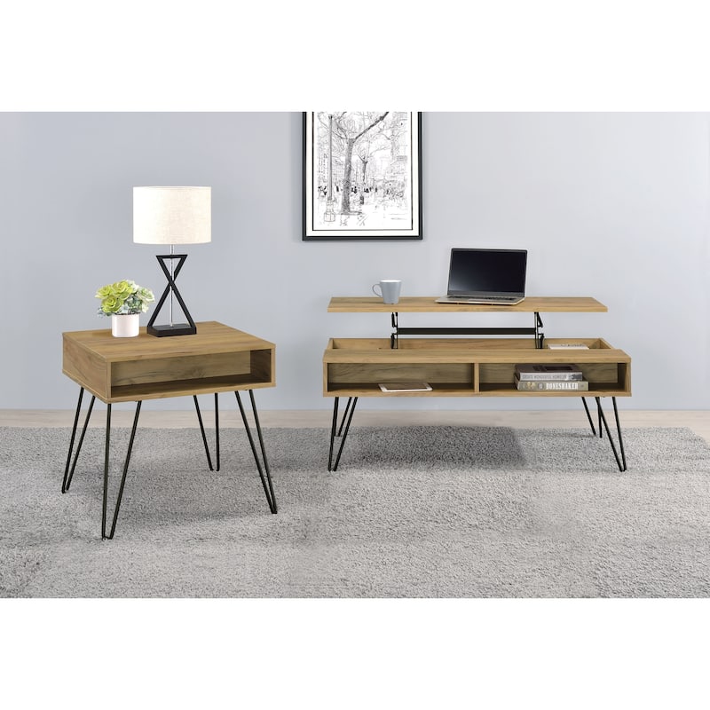 Fanning Lift Top Coffee And End Table Set Golden Oak - 2-piece set