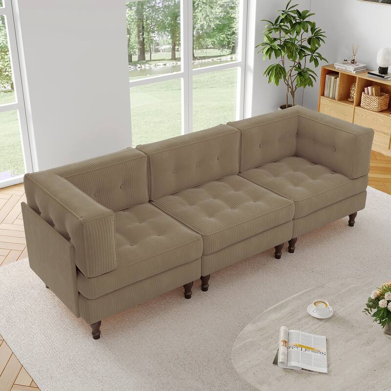 98"W Modular Upholstered Corduroy Sectional Sofa for Living Room