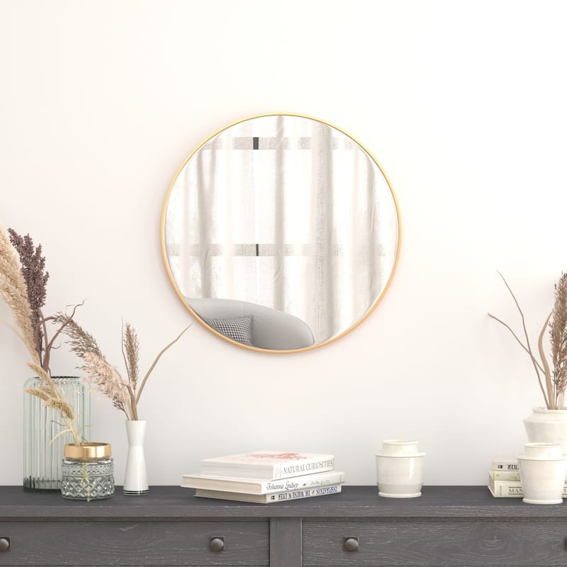 Accent Wall Mount Mirror with Aluminum Frame - Round Wall Mirror - 24" Round - Gold