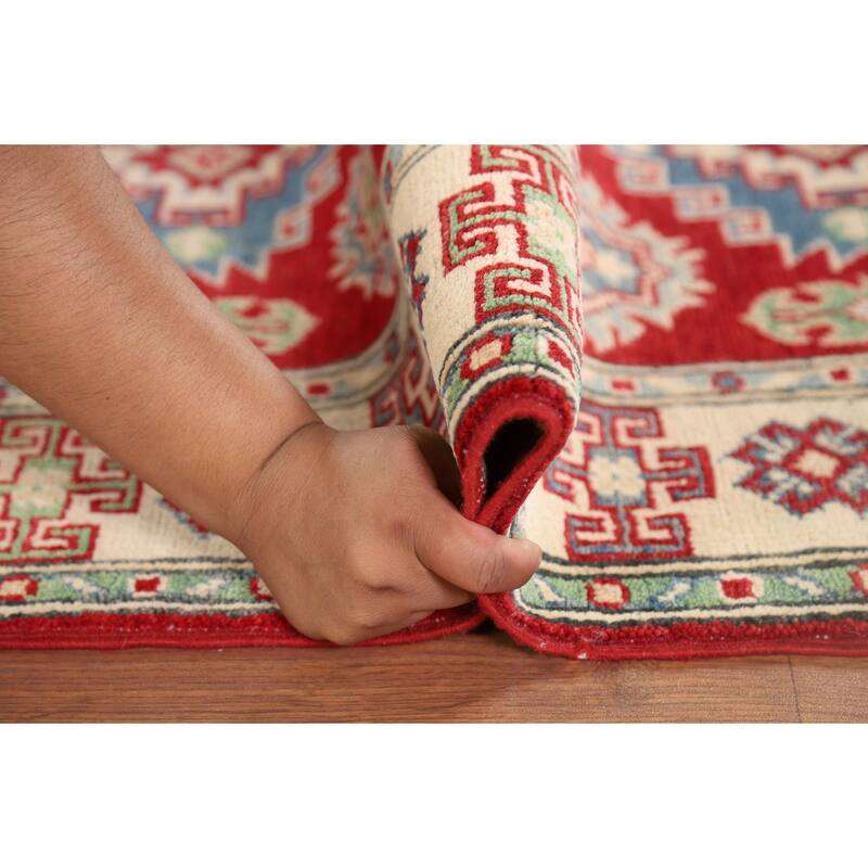 Geometric Kazak Runner Rug Handmade Oriental Wool Carpet - 2'9" x 9'8"