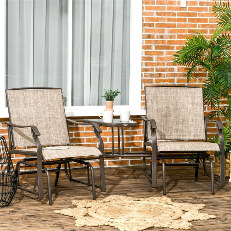 Outdoor Double Rocking Glider Chair with Built-In Tea Table and Steel Frame for 2 Person - 76.75" L x 34.75" W x 35" H
