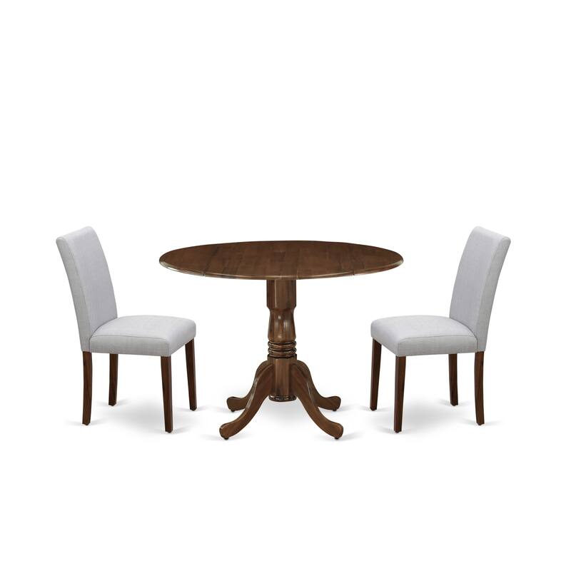 East West Furniture Dining Table Set- a Round Dining Table and Upholstered Chairs, Antique Walnut(Pieces Options)