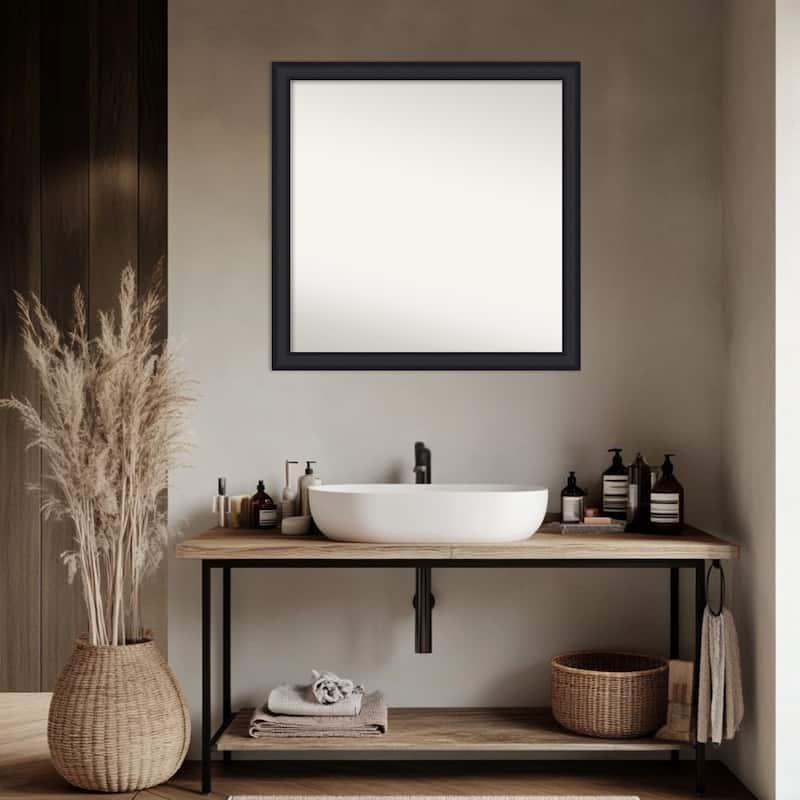Oliver Narrow Non-Beveled Wood Framed Bathroom Vanity Wall Mirror