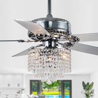 Bella Depot 52-Inch Crystal Ceiling Fan With Lights - Wood Blades Remote Control Fandelier