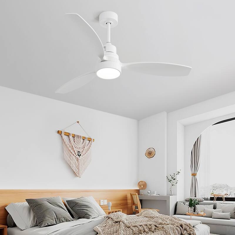 52 Inch Integrated LED Ceiling Fan Light with Remote Control, Low Profile Ceiling Fan with 3 Reversible Solid Wood Blades