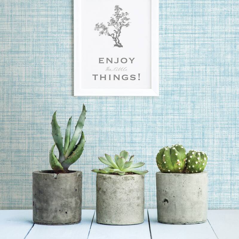 Corning, Mendocino Grey Linen, 33' L X 20.5 W, Wallpaper Roll - Blue